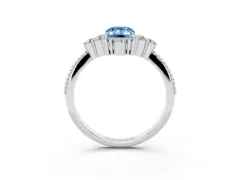 Fancy Blue Emerald Cut Diamond Cluster Ring Set in White gold with Beaded Band