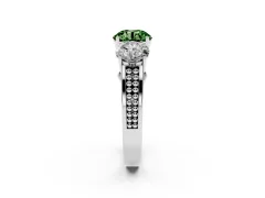 Fancy Green Round Cut Diamond Three-Stone Ring Set in Silver with Textured Band