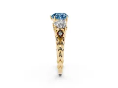 Fancy Blue Heart Cut Diamond Three-Stone Ring Set in Yellow gold with Braided Band