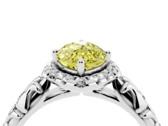 Fancy Yellow Marquise Cut Diamond Halo Ring Set in Silver with Filigree Leaf Band and Prong Setting
