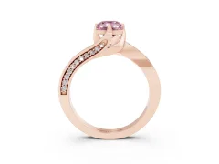 Fancy Pink Emerald Cut Diamond Solitaire Ring Set in Rose gold with Intertwined Pavé Twist Band