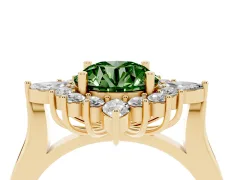 Fancy Green Round Cut Diamond Cluster Halo Ring Set in Yellow gold with Marquise and Round Accents