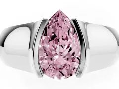 Fancy Pink Pear Cut Diamond Bezel Solitaire Ring Set in White gold with Wide Band