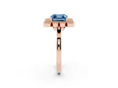 Fancy Blue Asscher Cut Diamond Cluster Halo Ring Set in Rose gold with Milgrain Bezel Accents and Plain Band