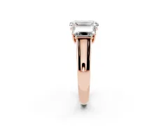 Emerald Cut Diamond Three-Stone Ring Set in Rose gold with Plain Polished Band