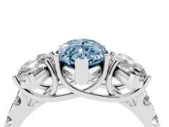 Fancy Blue Marquise Cut Diamond Three-Stone Ring Set in White gold with Pavé Band