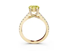 Fancy Yellow Heart Cut Diamond Solitaire Ring Set in Yellow gold with Brilliant Pavé Band and Prong Setting