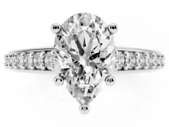 Pear Cut Diamond Prong Set Solitaire Engagement Ring Set in Platinum with Pavé Band