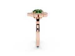 Fancy Green Heart Cut Diamond Cluster Halo Ring Set in Rose gold with Milgrain Bezel Accents and Plain Band