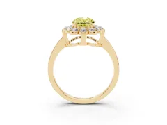 Fancy Yellow Oval Cut Diamond Halo Cluster Engagement Ring Set in Yellow gold with Solitaire Band and Prong Setting