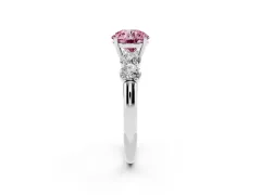 Fancy Pink Round Cut Diamond Five-Stone Prong Set Ring Set in Silver with Classic Band