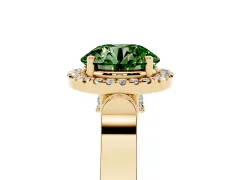 Fancy Green Round Cut Diamond Halo Ring Set in Yellow gold with Pavé-Lined Split Shank Band