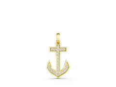 Pavé Round Diamond Anchor Pendant Set in Yellow gold with Four-Prong Setting