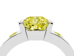 Fancy Yellow Cushion Cut Diamond Channel-Set Band Ring Set in Silver with Bezel Prong Setting