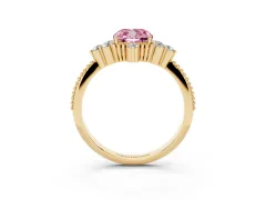 Fancy Pink Cushion Cut Diamond Cluster Ring Set in Yellow gold with Beaded Band