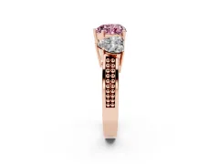 Fancy Pink Heart Cut Diamond Three-Stone Ring Set in Rose gold with Textured Band