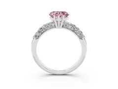 Fancy Pink Heart Cut Diamond Pavé Band Solitaire Ring Set in White gold with Close-Set Accent Stones and Prong Setting