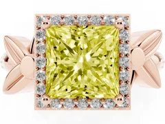 Fancy Yellow Princess Cut Diamond Halo Floral Band Ring Set in Rose gold with Prong Setting
