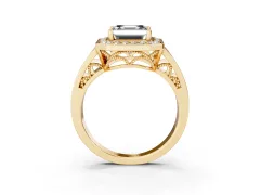 Fancy Black Asscher Cut Diamond Halo Ring Set in Yellow gold with Pavé and Bezel Accent Split Shank