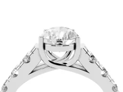 Pear Cut Diamond Solitaire Ring Set in White gold with Cut-Down Micro Pavé Band and Prong Setting