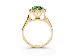 Fancy Green Heart Cut Diamond Halo Solitaire Engagement Ring Set in Yellow gold with Square Band and Prong Setting