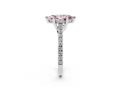 Fancy Pink Marquise Cut Diamond Solitaire Ring Set in Silver with Brilliant Pavé Band and Prong Setting