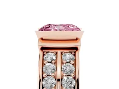 Fancy Pink Radiant Cut Diamond Wide Channel Set Band Ring Set in Rose gold with Bezel Setting