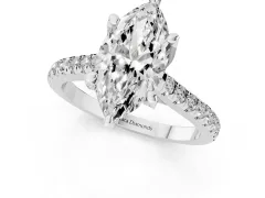 Marquise Cut Diamond Solitaire Ring Set in Silver with Brilliant Pavé Band and Prong Setting