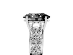 Fancy Black Oval Cut Diamond Solitaire Ring Set in Platinum with Pavé-Set Band and Prong Setting
