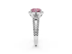 Fancy Pink Radiant Cut Diamond Floral Halo Split Shank Engagement Ring Set in Silver with Pavé Shank