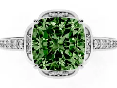 Fancy Green Cushion Cut Diamond Halo Ring Set in Silver with Channel Set Band and Prong Setting