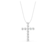 Bezel-Set Round Diamond Cross Pendant Set in Silver with Smooth Stone Frames