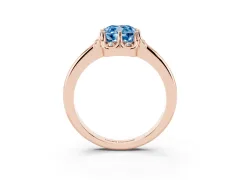 Fancy Blue Cushion Cut Diamond Round Cluster Halo Ring Set in Rose gold with Solitaire Band and Prong Setting