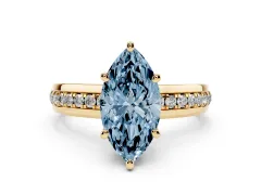 Fancy Blue Marquise Cut Diamond Solitaire Ring Set in Yellow gold with Channel Set Band and Prong Setting
