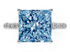 Fancy Blue Princess Cut Diamond Solitaire Engagement Ring Set in White gold with Round Pavé Band and Prong Setting