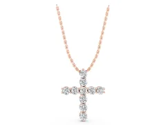 Round Diamond Cross Pendant Set in Rose gold with Prong-Set Stones