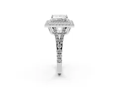Princess Cut Diamond Double Halo Ring Set in Platinum with Pavé Band
