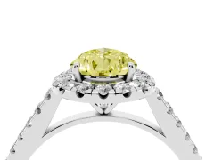 Fancy Yellow Pear Cut Diamond Halo Pavé Engagement Ring Set in White gold with Prong Setting