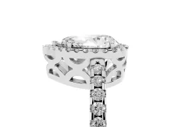 Pear Cut Diamond Halo Ring Set in Silver with Pavé Shoulders and Halo-Framed Center