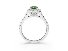 Fancy Green Emerald Cut Diamond Halo Engagement Ring Set in Silver with Pavé Band and Prong-Set Center