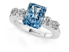 Fancy Blue Radiant Cut Diamond Five-Stone Prong Set Band Ring Set in White gold with Polished Band