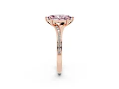 Fancy Pink Marquise Cut Diamond Solitaire Ring Set in Rose gold with Pavé Accent Band and Classic Prong Setting