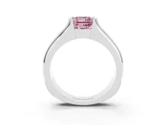 Fancy Pink Princess Cut Diamond Bezel Solitaire Ring Set in Silver with Wide Band