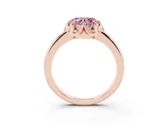 Fancy Pink Heart Cut Diamond Round Cluster Halo Ring Set in Rose gold with Solitaire Band and Prong Setting