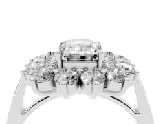 Emerald Cut Diamond Floral Double Halo Ring Set in Silver with Round Petals