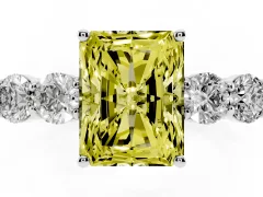 Fancy Yellow Radiant Cut Diamond Five-Stone Prong Set Band Ring Set in Platinum with Polished Band