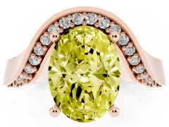 Fancy Yellow Oval Cut Diamond Solitaire Engagement Ring Set in Rose gold with Pavé Shoulders
