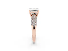 Asscher Cut Diamond Pavé Band Solitaire Ring Set in Rose gold with Close-Set Accent Stones and Prong Setting