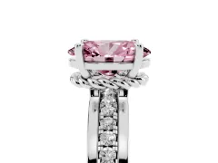 Fancy Pink Oval Cut Diamond Solitaire Ring Set in Platinum with Channel Set Band and Prong Setting