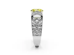 Fancy Yellow Oval Cut Diamond Milgrain Halo Pavé Engagement Ring Set in Silver with Prong Setting